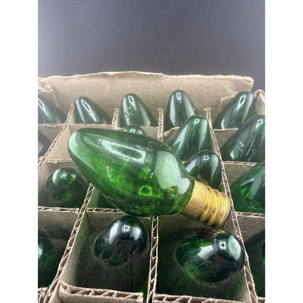 Lot 25 Vintage C7 1/2 Green Christmas Replacement Bulbs Made in Japan